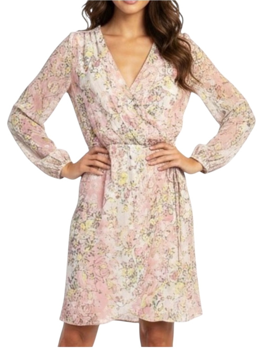 Sundance River Walk Silk Wrap Pink Floral Tie Waist Dress Women's Size 16 EUC